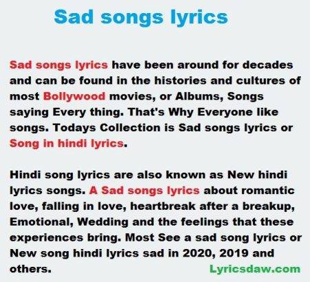Sad Songs In Hindi Lyrics | New hindi lyrics songs