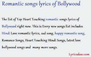Romantic songs lyrics of bollywood