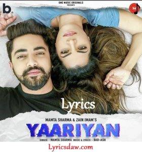 Yaariyan Lyrics In Hindi Mamta Sharma